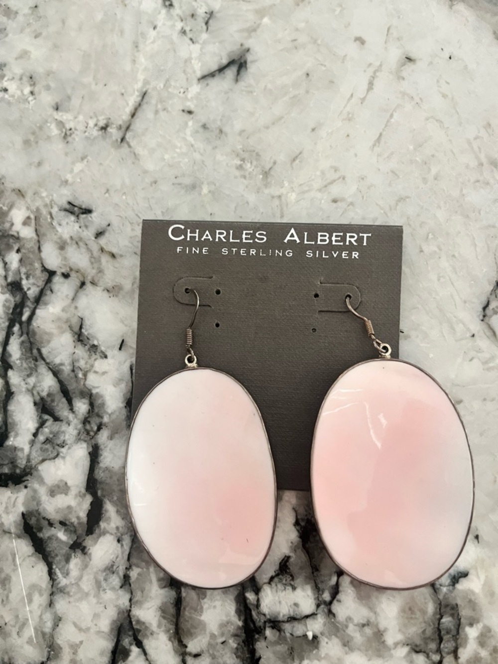Charles Albert Soft Pink Oval Sterling Silver Dangle Earrings
